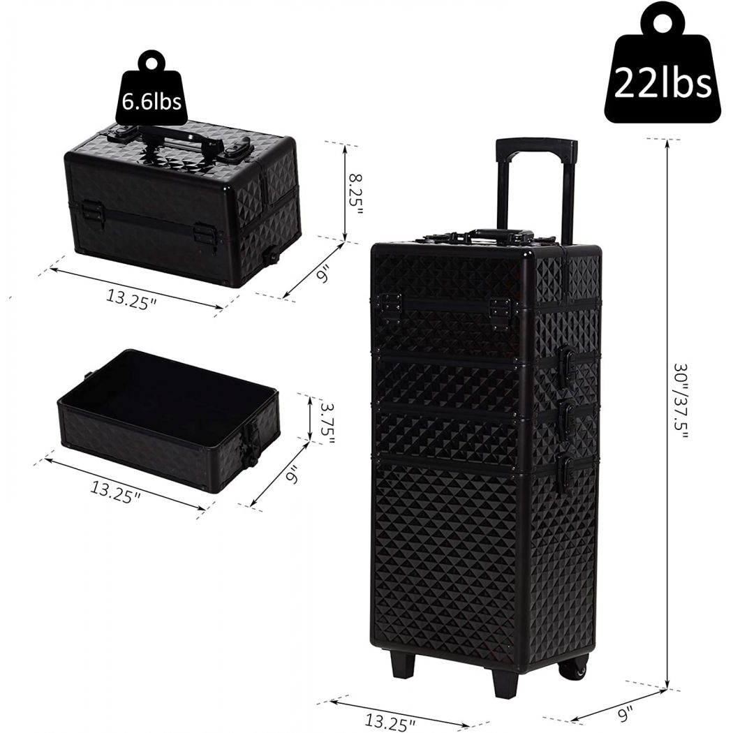 4 in 1 Portable Aluminum Makeup Train Cases Trolley for Salon